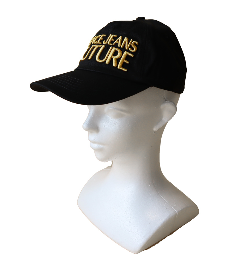 ヴェルサーチ VERSACE ロゴ刺繍 レインボー ベースボール 帽子 キャップ コットン ブラック