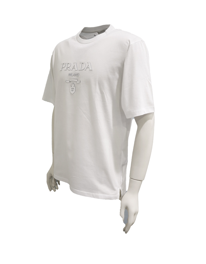 美品　プラダ　ロゴ　Tシャツ　胸ロゴ　プリント　2019年　半袖　紺色　38FUKUレディースショップ