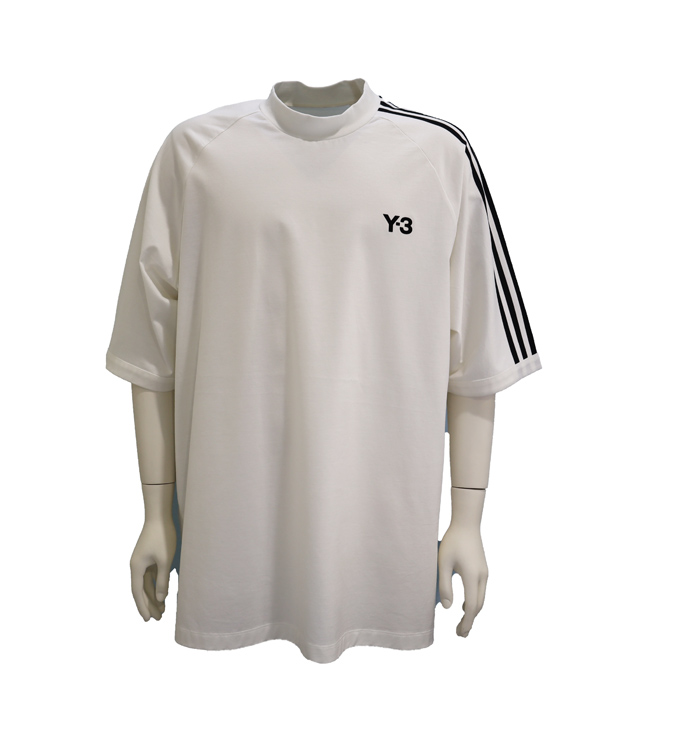 Y-3  ワイスリー　ビッグロゴ　薄手キュプラ　ジップ　半袖Tシャツ